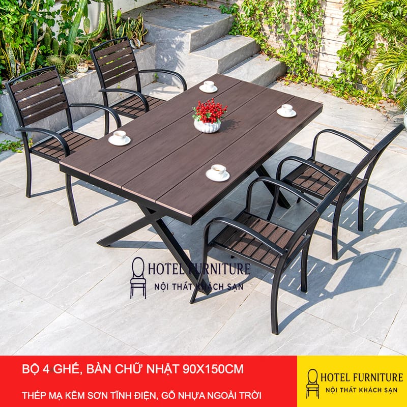 Bộ 4 ghế bàn chữ nhật 90x150cm ngoài trời