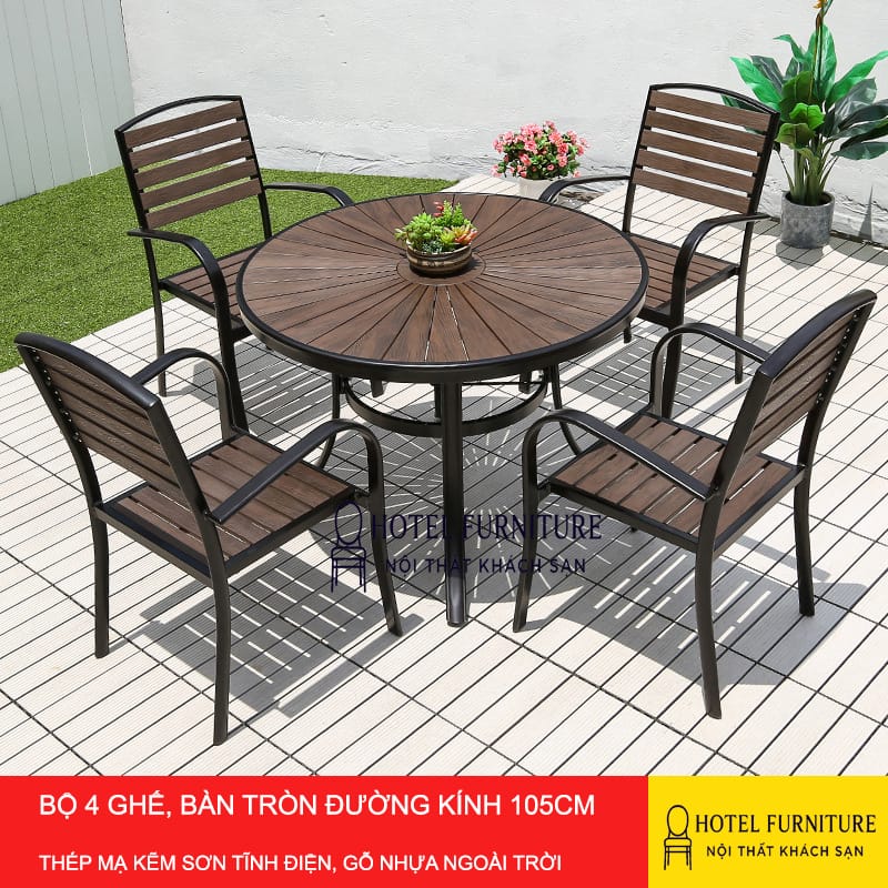 Bộ 4 ghế bàn tròn đường kính 105cm ngoài trời