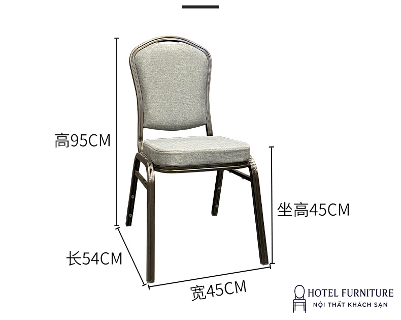 Kích thước ghế tiệc khung nhôm nhập khẩu